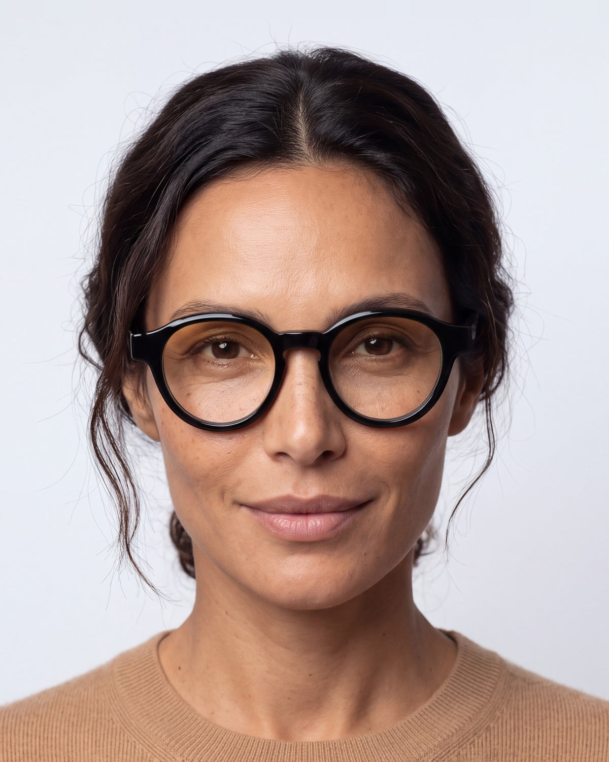 Nora in black, worn, Dawn lenses
